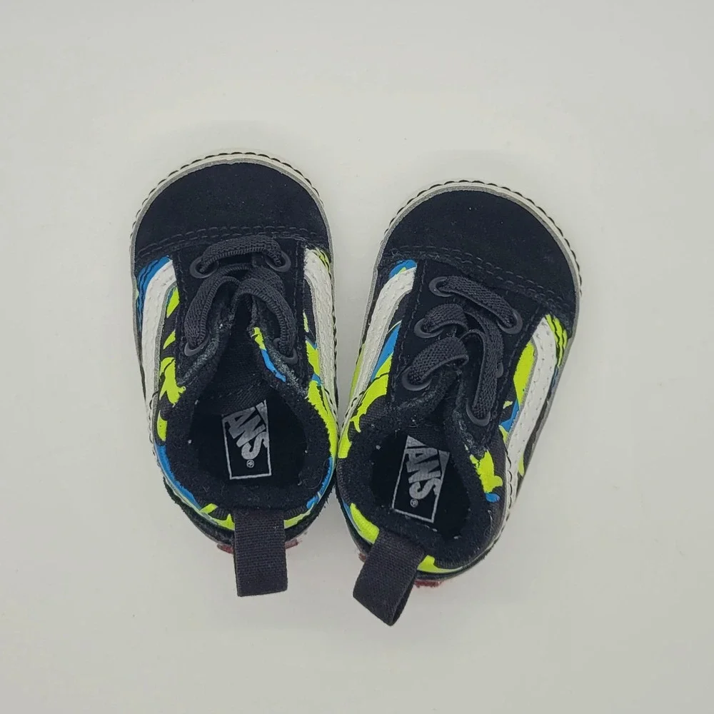 Vans Old Skool Crib Infant Shoes Shark Camo Black Neon Green Blue Size 1.0